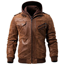 Load image into Gallery viewer, Men's Real Leather Jacket Men Motorcycle Removable Hood winter coat Men Warm Genuine Leather Jackets